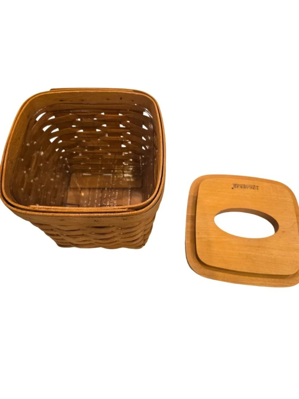 Vintage Longaberger Tissue Basket With Lid and Protector Hand Signed 1997